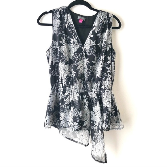 🛍️ 4/$25 Vince Camuto Botanical Faux Wrap Chiffon Blouse - Picture 2 of 6